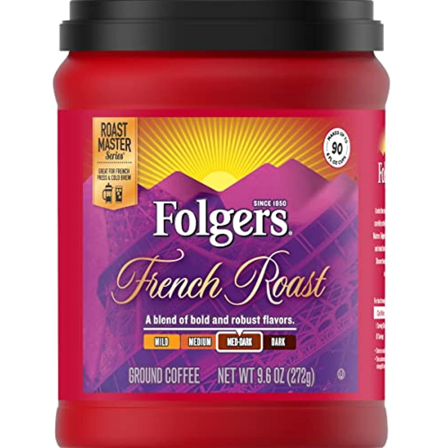 Folgers French Roast Medium Dark Roast Ground Coffee, 9.6 Ounces (Pack Of 6)