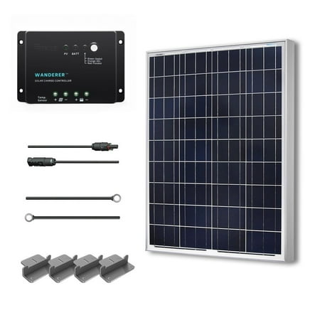 Solar Electric Panels - Renogy 100W 12V Solar Panel Polycrystalline Off Grid Starter Kit with Wanderer Charger Controller