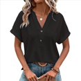 thumbnail image 2 of Camiseta Henley de Corta con Cuello en V para Mujer, Color Negro, Talla XXXL, 2 of 6