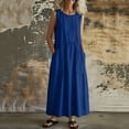 thumbnail image 6 of Guieoi Summer Dresses for Women under $10 Plus Size Flowy Solid-Color V-Neck Sleeveless Dress with Pockets Blue XXL, 6 of 6