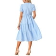 thumbnail image 3 of INSPIRE CHIC Women's Gingham Dress Summer Ruffle Trim V Neck Button Decor Flowy Midi Dresses L Blue, 3 of 6