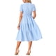 thumbnail image 3 of Vestido de cuadros para mujer Inspire Chic, vestido midi fluido con volantes, escote en V, decoración de botones, azul, talla S, 3 of 6