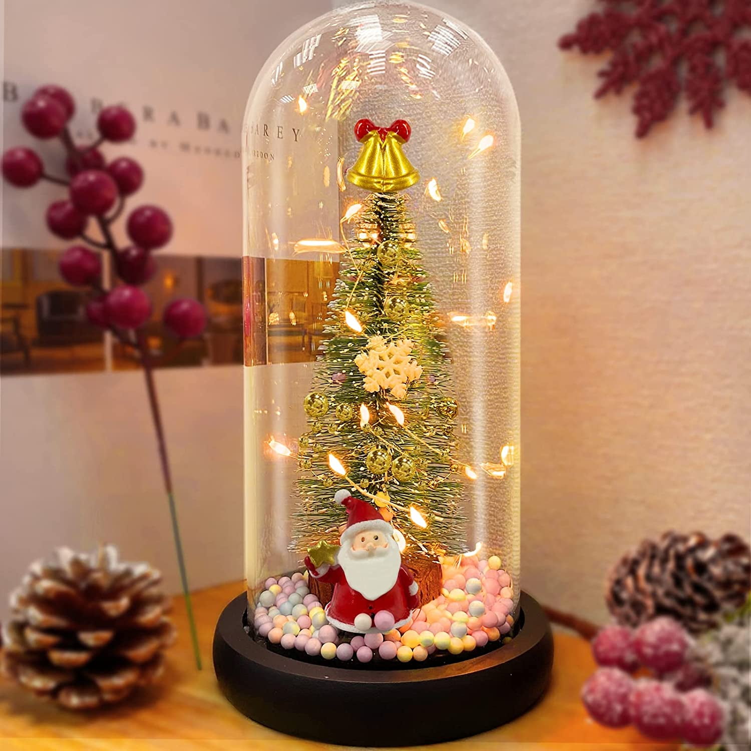 Tabletop Christmas Pine Xmas Mini Snow Trees Decoration Gift Display LED Light U 