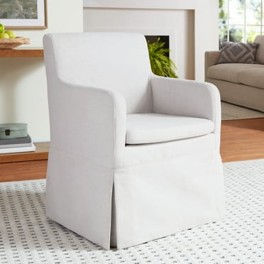 My Texas House Wren Slipcover Dining Chair with Rolling Caster Wheels, Cream Linen Fabric