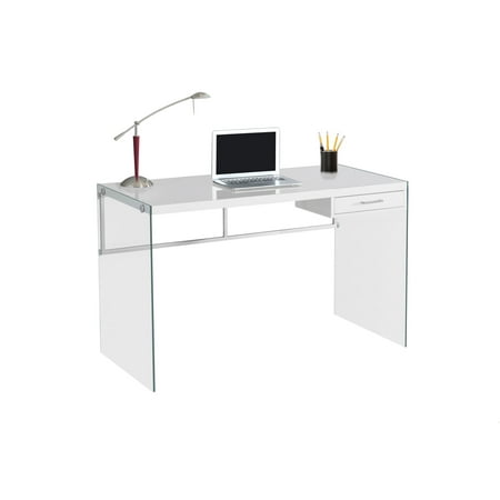 Monarch Computer Desk 48 L Glossy White Tempered Glass