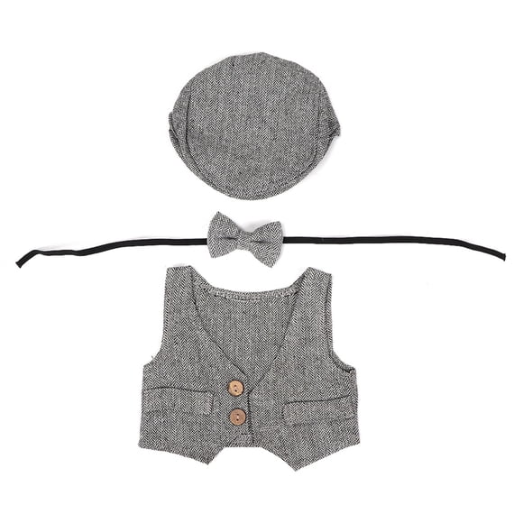 Conjunto de ropa de fotografía infantil con chaleco de tres piezas para bebés de 0 a 1 mes (blanco y negro)