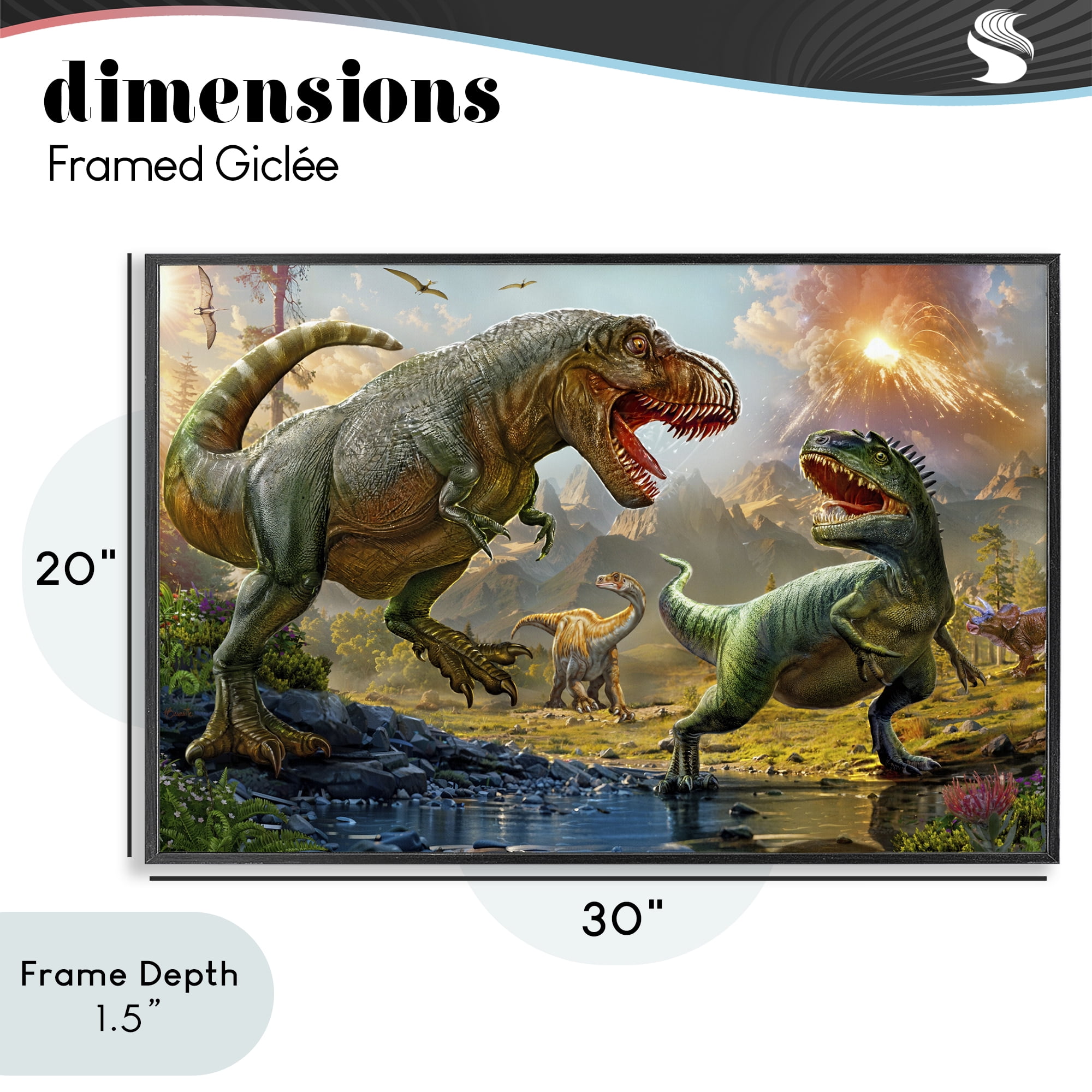 Stupell Industries T-Rex Encounter at Riverbank Black Framed Giclee Art, design by Henriette Chinaglia