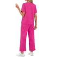 thumbnail image 3 of Two Piece Sets for Women Casual Summer Travel Vacation Outfits Short Sleeve Tops Wide Leg Pants Lounge Sets, 3 of 9