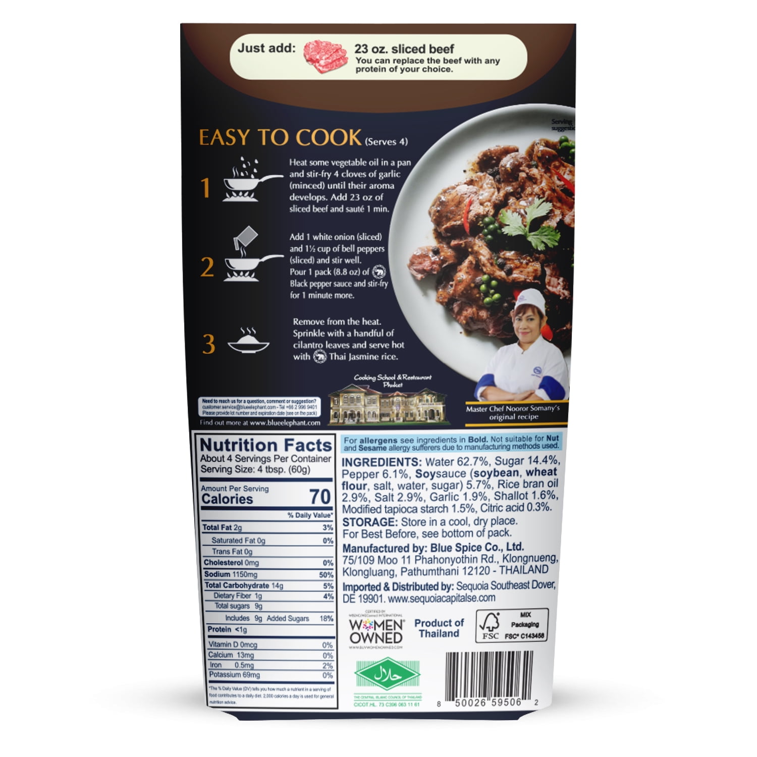 Blue Elephant Royal Thai Cuisine Black Pepper Sauce 8.8oz Ready to Heat