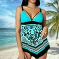thumbnail image 2 of 2 Piece Swimsuit for Women Plus Size Geo Print Crisscross Padded Boyshorts Tankini Mint Green Women Bathing Suits XL, 2 of 7