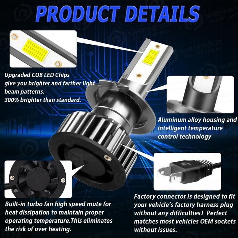 4-Side 9005 H7 LED Headlight Bulbs High Low Beam super