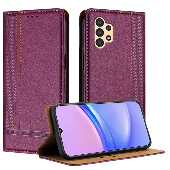 for Samsung Galaxy A13 4G Purse Case, Magnetic Closure Business PU Leather Card Slots Wallet Phone Case, Flip Silicone TPU Bumper Protective Cover with Stand Shockproof Folio Case, Purple