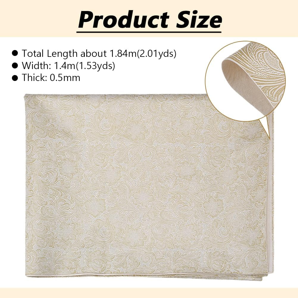 72x55 Inch Faux Leather Fabric 0.5mm Thick Embossed Leather Sheets Vintage Floral Synthetic Repholstery Leather Vinyl Textured Leather Rolls for DIY Sewing Crafts Making Floral White