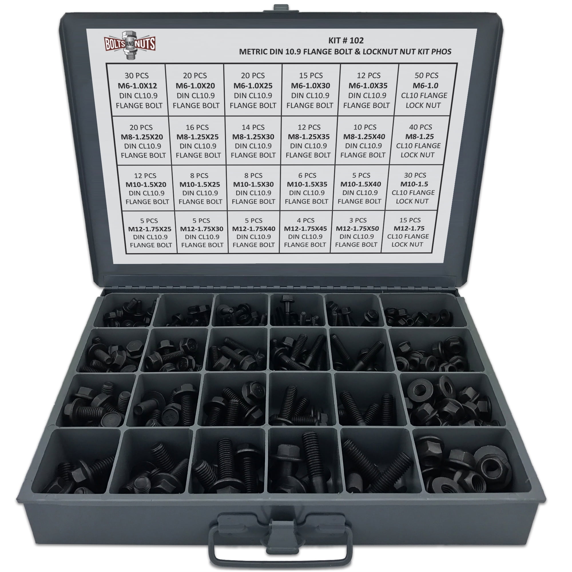 Metric Class 10.9 Hex Cap Flange Frame Bolts  Locking Flange Nuts  Assortment Kit 367 Pieces
