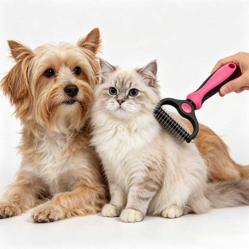 Pet Hair Removal Brush, Double Sided Undercoat Rake Comb for Dogs and Cats, Reduces Shedding, Removes Mats and Keeps Fur Smooth and Healthy