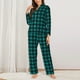 thumbnail image 2 of Balery Teal On Black Plaid Conjunto de Pijama con Estampado para Mujer, Conjunto de Dos Piezas con Manga Larga, Ropa de Dormir Suave con Bolsillos, Pijamas Cómodos-Small, 2 of 7