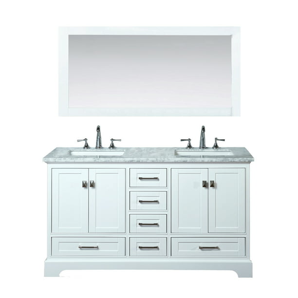 Stufurhome Newport White 60 Inch Double, Stufurhome Newport White 60 Inch Double Sink Bathroom Vanity With Mirror