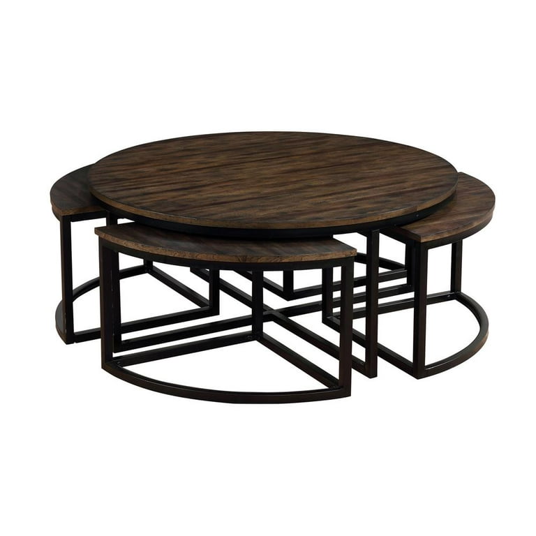 Alaterre Arcadia Acacia Wood Round Coffee Nesting Antiqued Tables, Table Mocha with 42