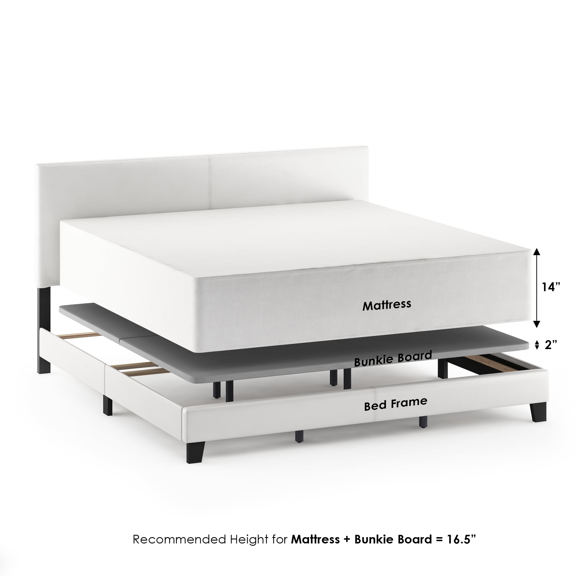 Furinno PESSAC King Upholstered Bed Frame with PU Leather Headboard and Wooden Slat Support, Plain White