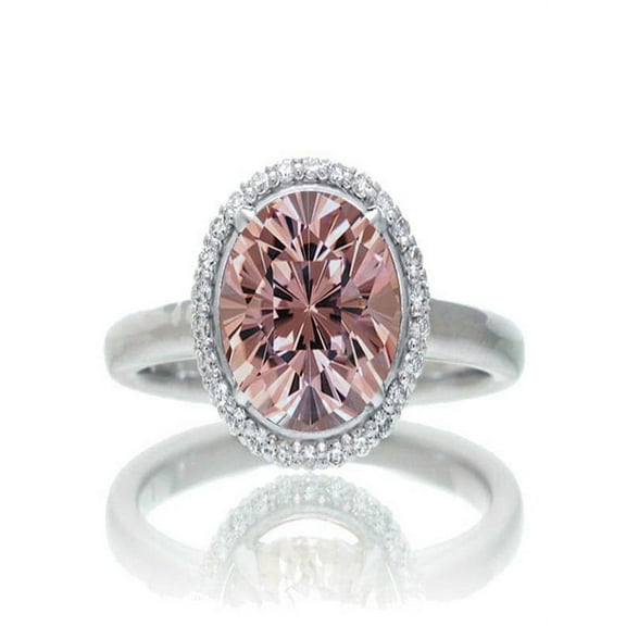 1.25 Carat Round Cut Classic Halo Morganite and Diamond Engagement Ring on 10k White Gold