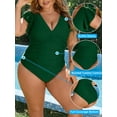 thumbnail image 4 of Inadays Plus Size One Piece Bathing Suit for Women Sexy Tummy Control Swimsuit Flutter Sleeve Swimwear Full Coverage Retro Ruffle Monikini, Green, 2XL, 4 of 8