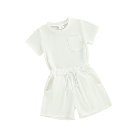 

Toddler Boys 2 Piece Outfits Solid Color T-Shirt and Elastic Shorts