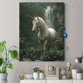 thumbnail image 4 of White Unicorn Waterfall Forest Canvas Print, Mystical Fantasy Nature Home Bedroom Wall Decor Art, 4 of 8