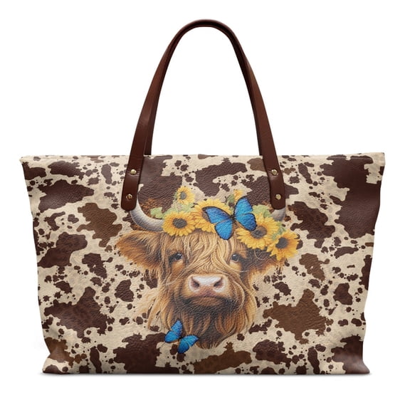 ZUXONGSY Highland Cow Butterfly Print Fashion Top Handle Purse, Casual Shoulder Bag for Women, Perfect for Shopping and Daily Adventures
