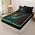 thumbnail image 2 of Castle Fairy Football Gamer Zipper Full Size Comforter Sets with Fitted Sheet and 2 Pillowcases, Graffiti Splash Zipper Bedding Set, Black Green Red,4pcs,Black Reversible, 2 of 6