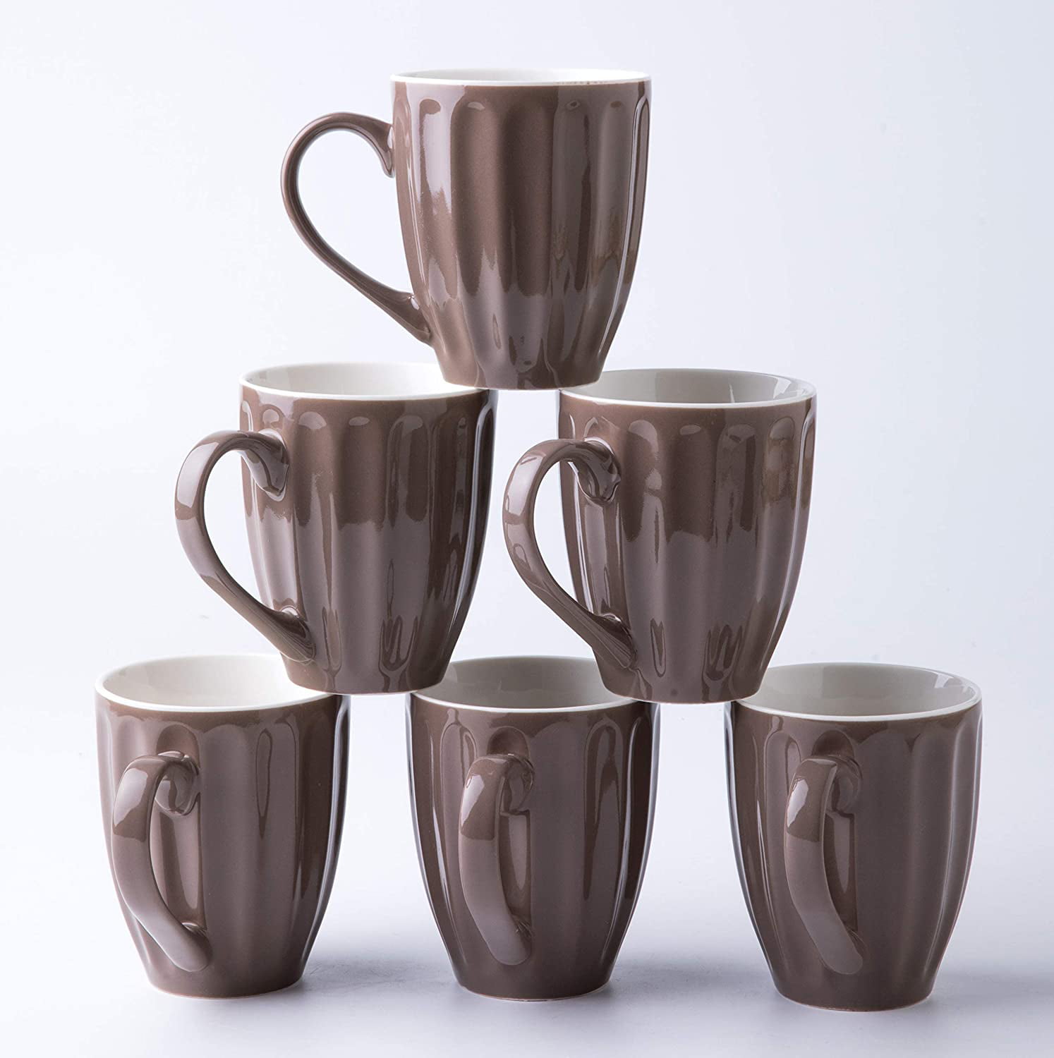 Amuse Set of 6-12 oz Professional Porcelain Bistro Collection Fluted Mugs