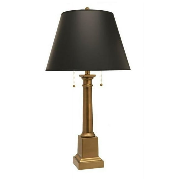 Stiffel  31 in. Antique Brass Desk Lamp with Black Opaque & Gold Foil Shade