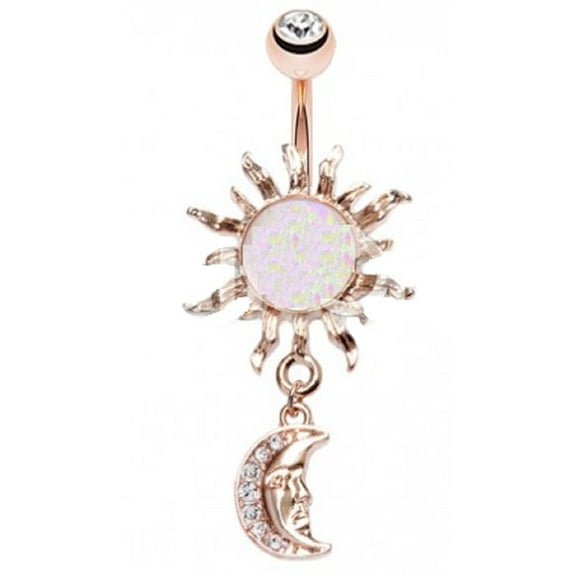 Body Accentz Belly Button Ring Navel Opal Celestial Sun Moon Dangle 14kt Rose Gold Plate