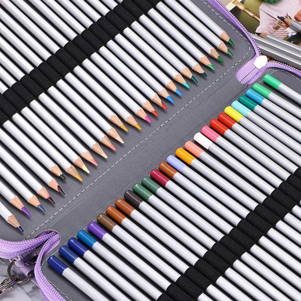 200 Slots Colored Pencil Organizer Case Holder With Removable Handle PU Leather Large Capacity For Colored Pencils And Watercolor Pencils Purple