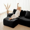 thumbnail image 3 of U-Shaped Boneless Sofa, Teddy Fabric, No assembly Required Curved armrest, Anti-slip Design, Streamlined Design 32D High Density Sponge, Full Compression Vacuum Packag for Studies living Rooms(Black), 3 of 11