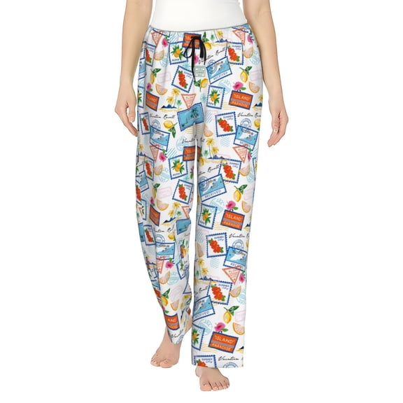 Logiee Summer Stamp Print Women Pajama Pants,Comfy Pj Bottom with Pockets & Drawstring,Stretch Casual Sleepwear-Small