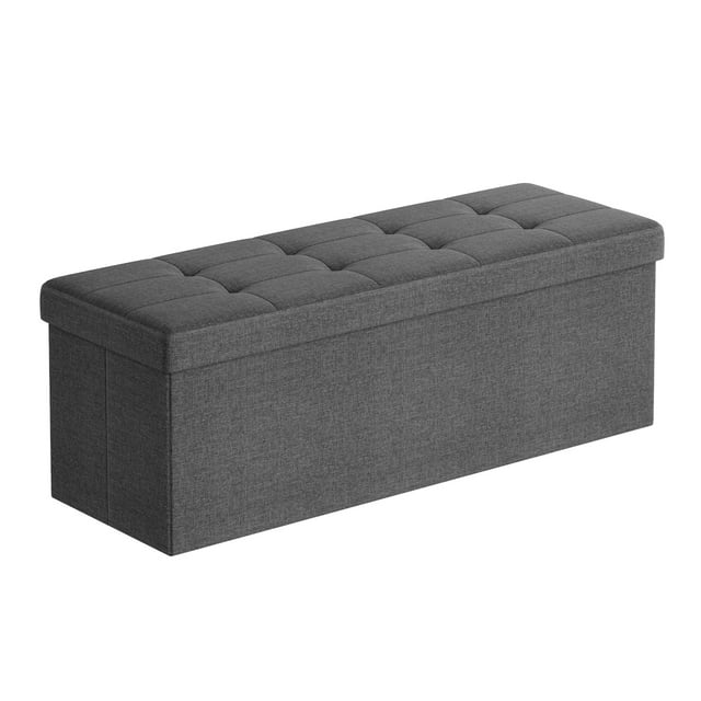 SONGMICS 43 Inches Folding Storage Ottoman Bench, Storage Chest, Foot Rest Stool, Dark Gray