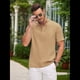 thumbnail image 5 of Camiseta Informal Henley de Corta con Cuello Mao para Hombre, Camiseta Texturizada de Playa para Verano. Caqui XXL, 5 of 9