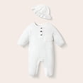thumbnail image 2 of Fesfesfes Baby Summer Long Sleeve 1 Piece Romper with Hat Soft Breathable Gauze Outfit Solid Color Jumpsuit for Boys and Girls Daily Wear Photoshoot Cozy Casual Set, 2 of 5