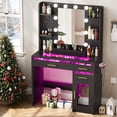 thumbnail image 4 of ELYKEN 35.4"W Makeup Vanity Desk with Power, Mirror&Lights, Black, 4 of 10