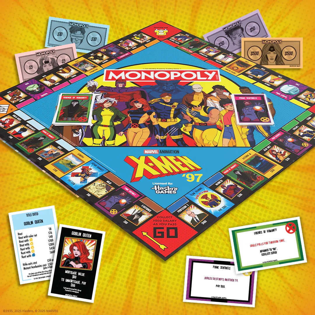 Monopoly: X-Men '97 Edition Board Game, Buy, Sell, Trade Iconic Mutants Like Wolverine, Magneto, Rogue & More, Featuring 6 Custom X-Men Themed Tokens, Officially Licensed Merchandise and Collectible