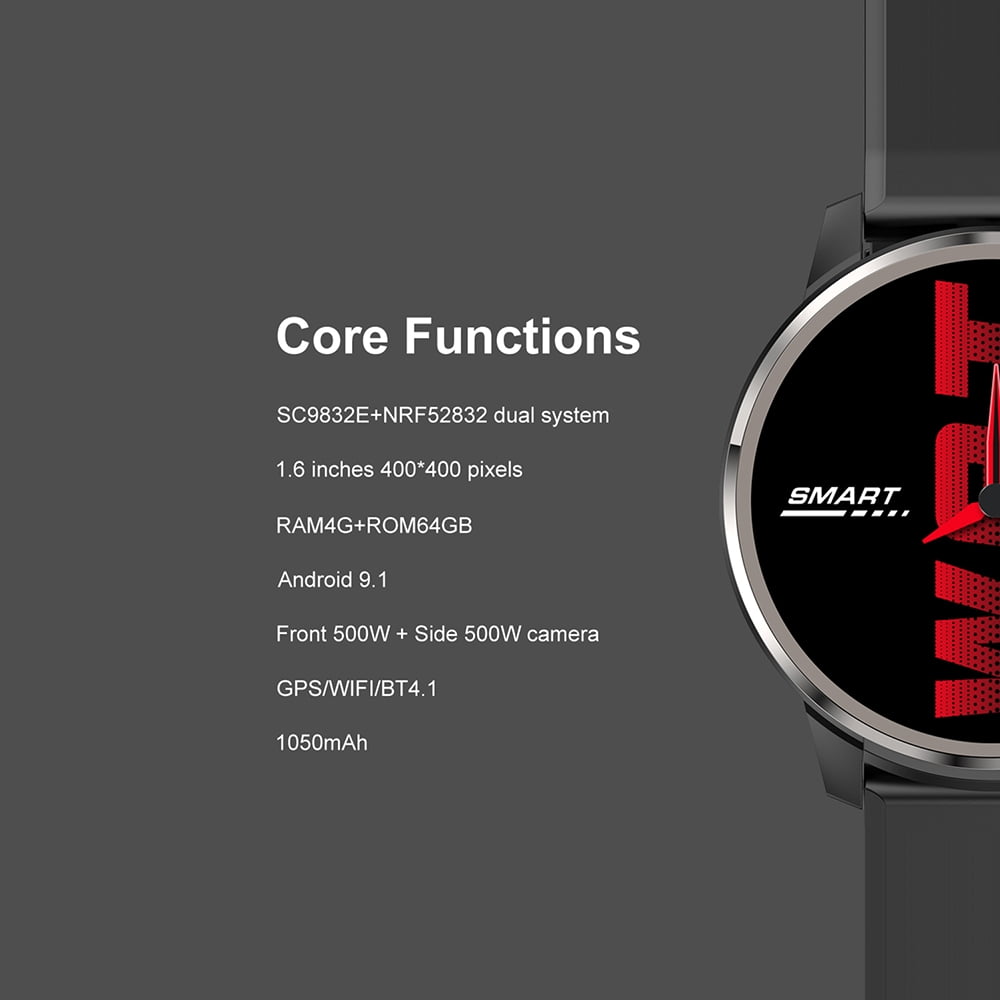 Rainbuvvy DM30 4G Smart Watch 1.6 Inch IPS Screen Dual System Dual 5.0MP Camera 4GB+64GB 1050mAh WIFI GPS Face ID for Android or iOS