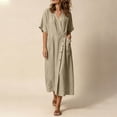 thumbnail image 6 of Horkkom Linen Dress Women Solid Color Crew Neck Short Sleeve Maxi Dresses Casual Flowy T Shirt Dress, S-2XL, 6 of 10