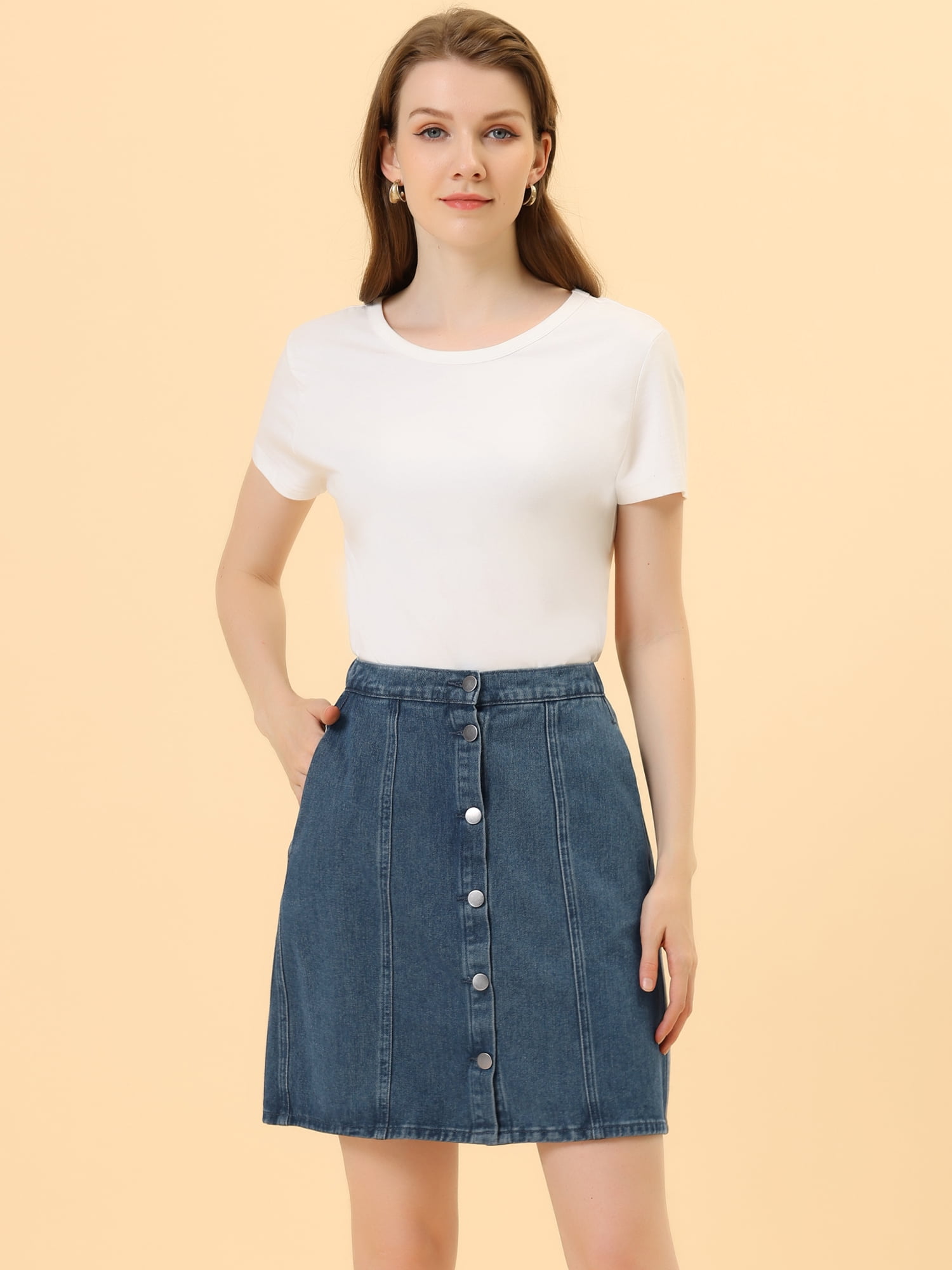 DARING DIVA Women's A-line Button Front Denim Short Skirt XS Dark Blue