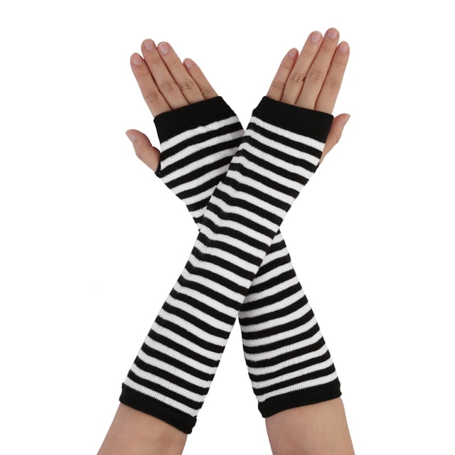 Unique Bargains Chauffe-Coude Sans Doigts pour Femmes à Motif de Rayures avec Trou pour le Pouce