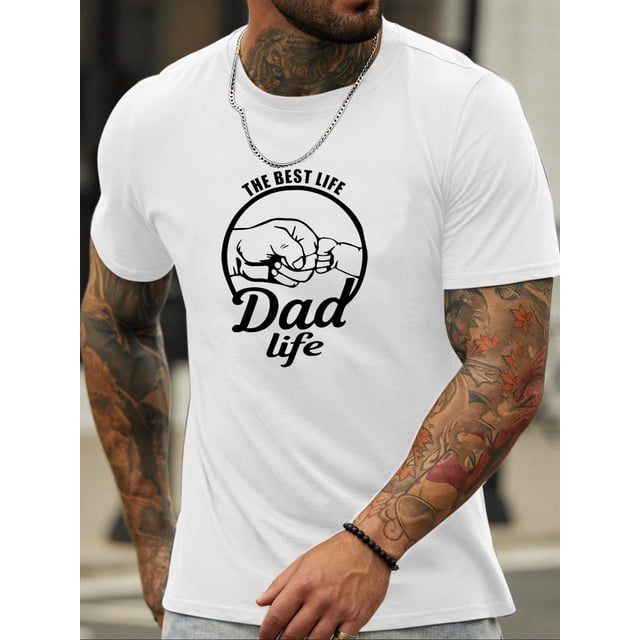 T-Shirt Graphique « Dad Life » pour Homme - Col Rond Décontracté, Mélange de Coton, Légère Extensibilité, Haut à Manches Courtes Toutes Saisons, Coupe Régulière, Ge