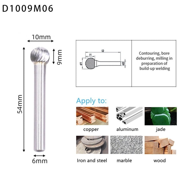 Ball Head Die Grinder Bit Milling Carving Tool Tungsten Rotary File Carbide Burr