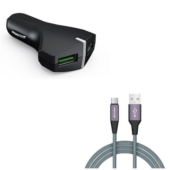 2-Port USB 36W Fast Car Charger w Charger Cord Type-C 10ft USB Cable W2V for Acer Liquid Jade Primo - Alcatel PulseMix, 7, Idol 5S 5 4S - ASUS Zenfone V Live, ROG Phone, AR 6 5z 4 Pro
