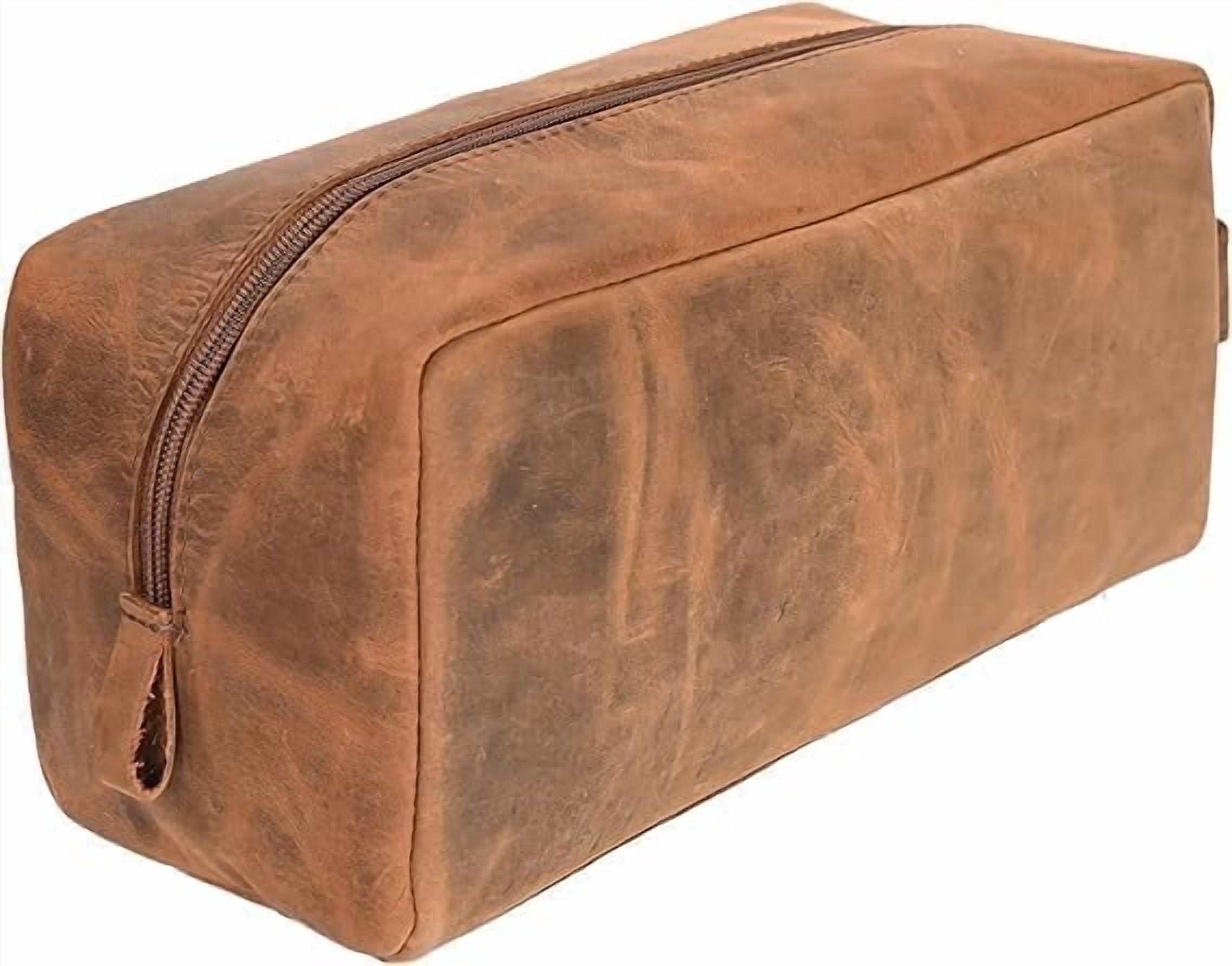 RusticVintage Leather Toiletry Bag, Cosmetic Case, Classy Dopp Kit - Best Gift - Premium Genuine Leather Dopp Kit Shaving Kit Organizer Travel Kit Pouch Bag f - Large Size (Saddle)