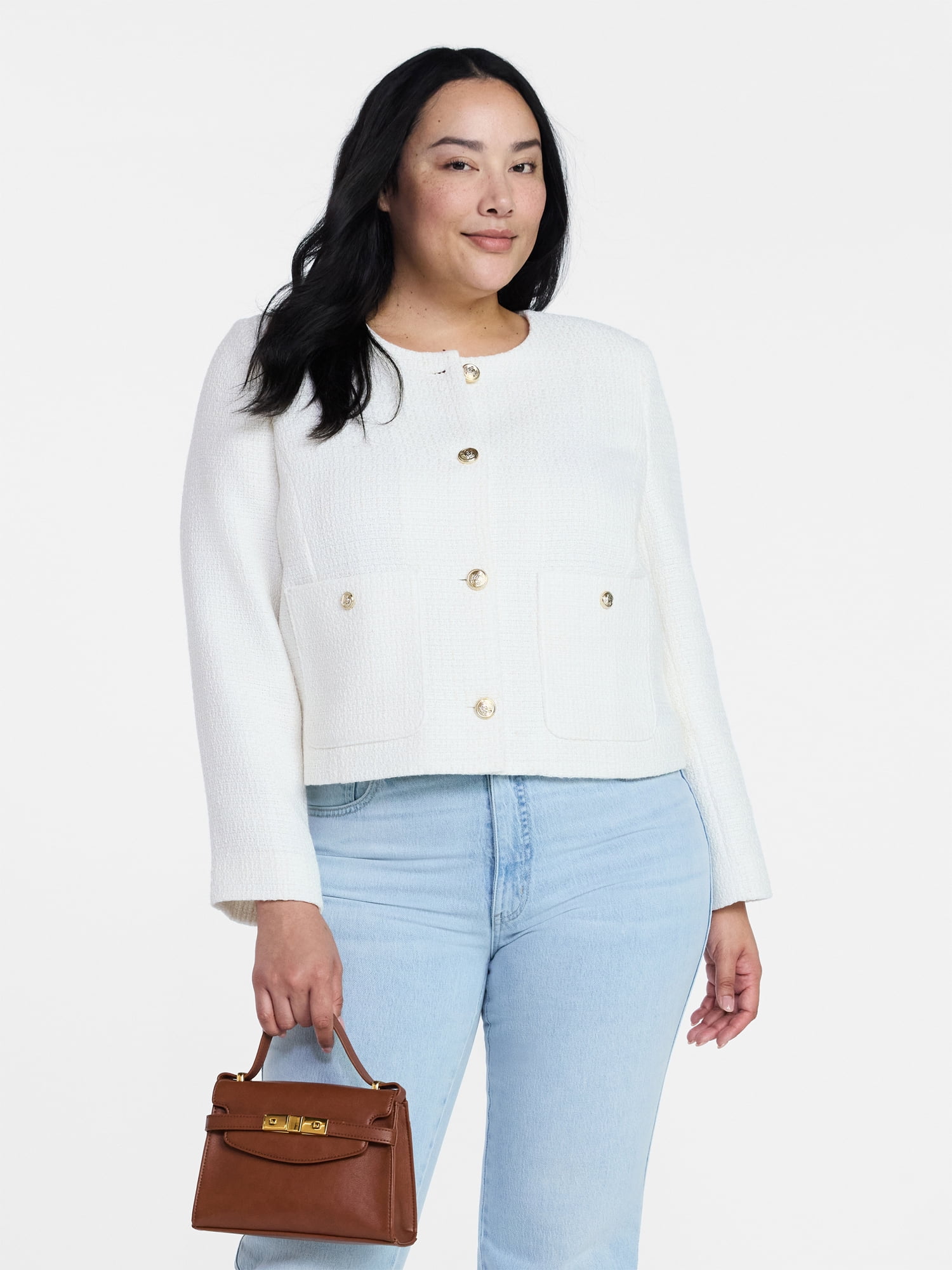 Time and Tru Women's Tweed Ladylike Blazer Jacket, Sizes XS-XXXL