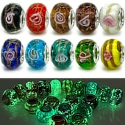ARTSY Crafts 20 Pcs Assorted Glow in The Dark Firefly Glass Beads, Large Hole Beads, Luminous European Lampwork Glass Beads, Loose Crystal Beads for Jewelry Making Charm Bracelet Necklace Earrings